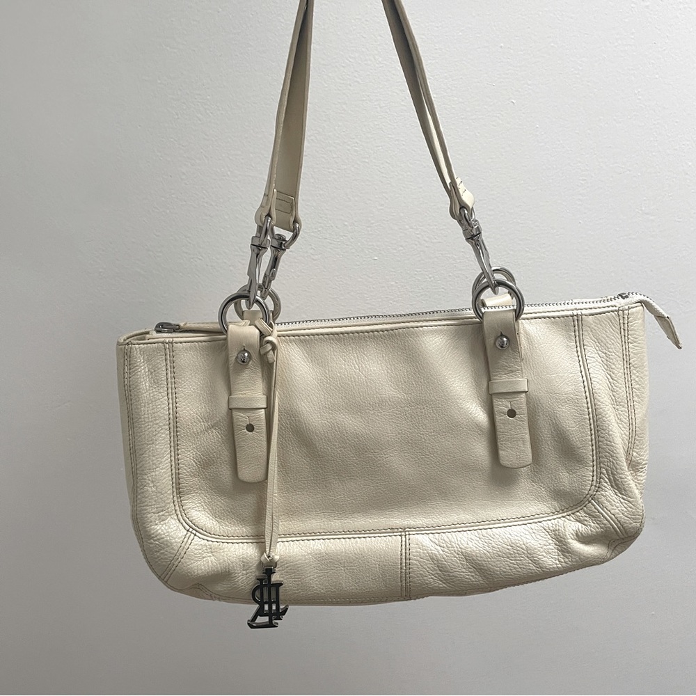 Lauren Ralph Lauren Genuine Leather East West Swing Zip Bag - White/Cream